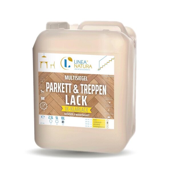 LINEA NATURA® Parkett- und Treppenlack | 1K Klarlack | Versiegelungslack 10 L seidenmatt