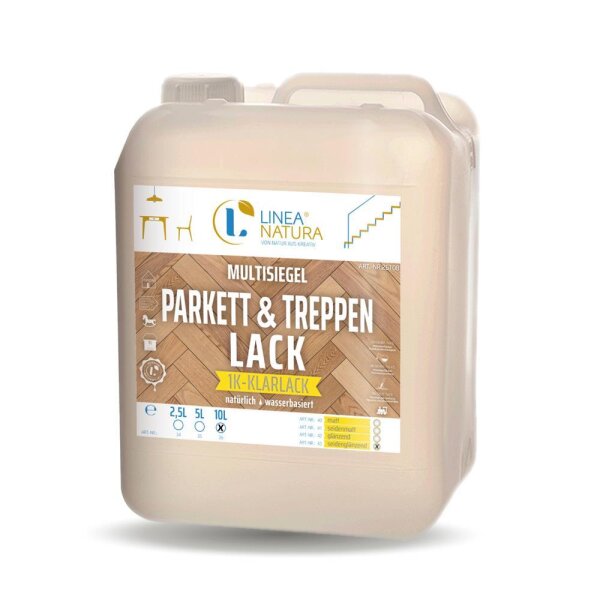 LINEA NATURA® Parkett- und Treppenlack | 1K Klarlack | Versiegelungslack 10 L seidenglänzend