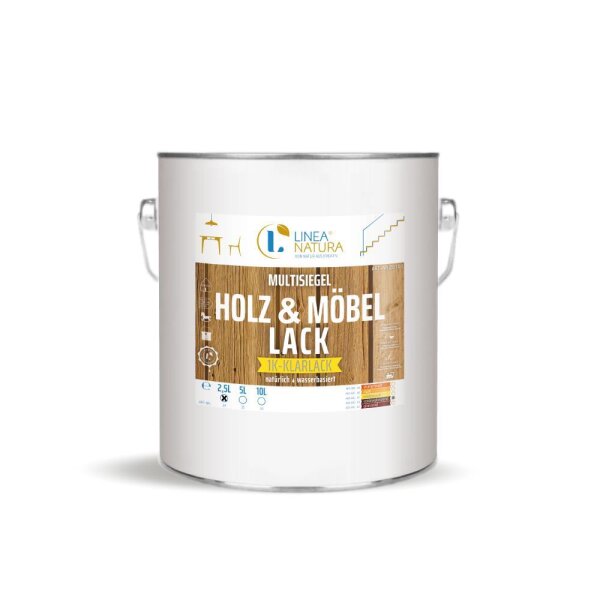Multisiegel Holz und Möbellack | natürlich | wasserbasiert | Klarlack | 2,5 L seidenglänzend