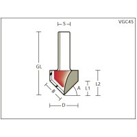 V-Nutfräser HW Z=2 D=21,5 A=30° L=12 GL=45 S=6